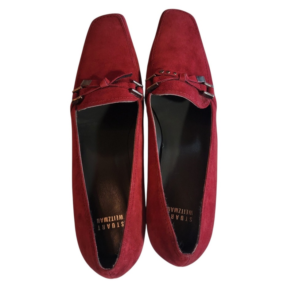 Stuart Weitzman Loafers Red Suede Kitten Heel Womens 10 N Preowned Vintage Studs